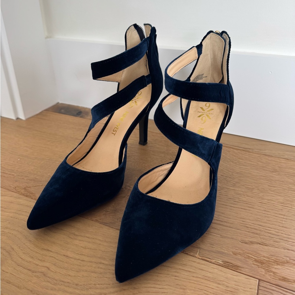 Nine West Navy Velvet Strappy Heels